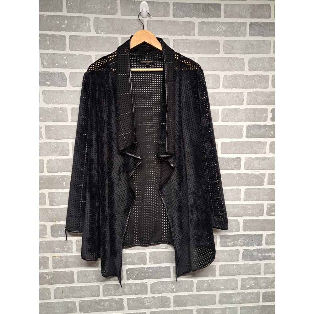 Alberto Makali Womens Open Black Blazer Cascade Light Shrug long Jacket Sz Small